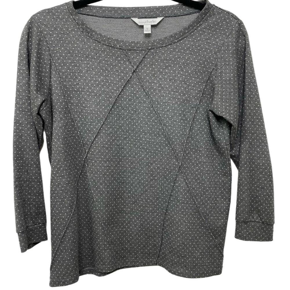 Charming Charlie Long Sleeve Round Neck Polka Dot‎ Shirt Pullover Gray Womens S